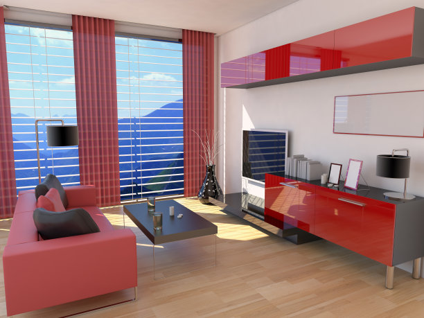 带山景的极简主义客厅图片下载