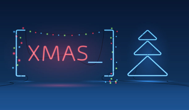 碑文圣诞快乐霓虹风格。霓虹灯上的加兰文字图片下载