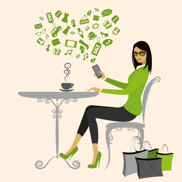 购物后喝咖啡的时尚女孩图片下载