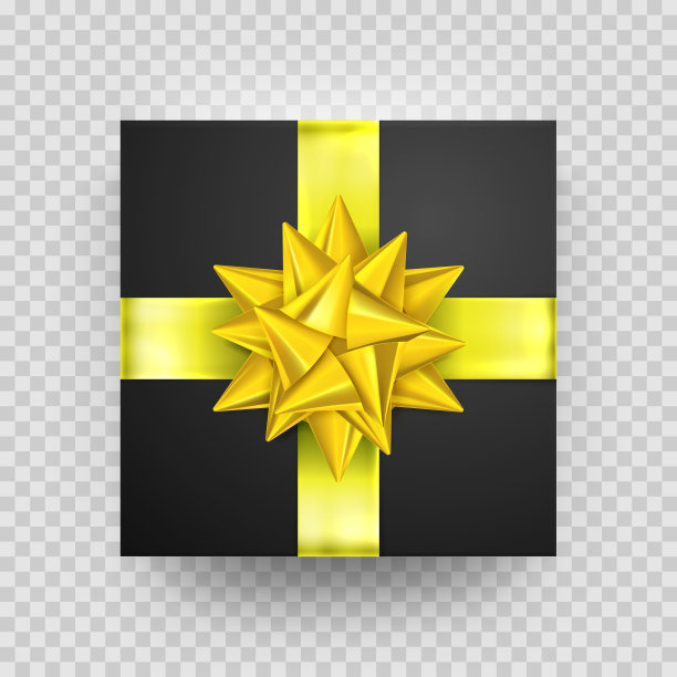 圣诞礼盒呈现黑色金色丝带蝴蝶结孤立矢量透明背景图片下载