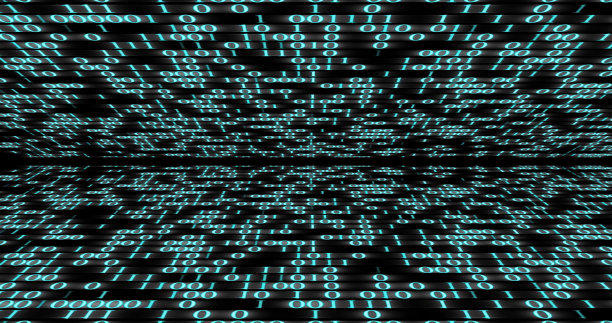 一组在黑色背景下发光的随机二进制码数字图片下载