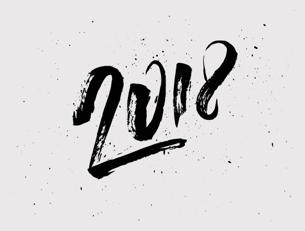 2018狗新年手写字体印刷。素材图片