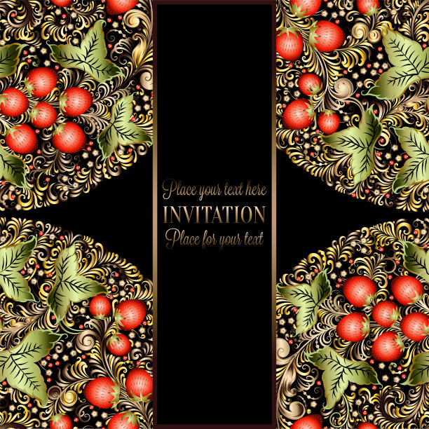 装饰卡片与传统的俄罗斯民族绘画元素在khokhroma风格-花，浆果和叶子。漂亮的细节装饰，设计元素，矢量图形。图片下载