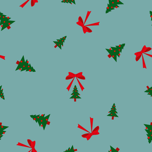 图案圣诞树，球，蝴蝶结在蓝色图片下载