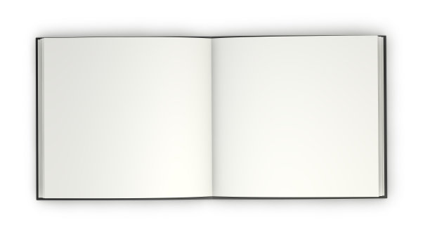 打开小册子与黑色精装和空白方形页模拟插图。图片下载