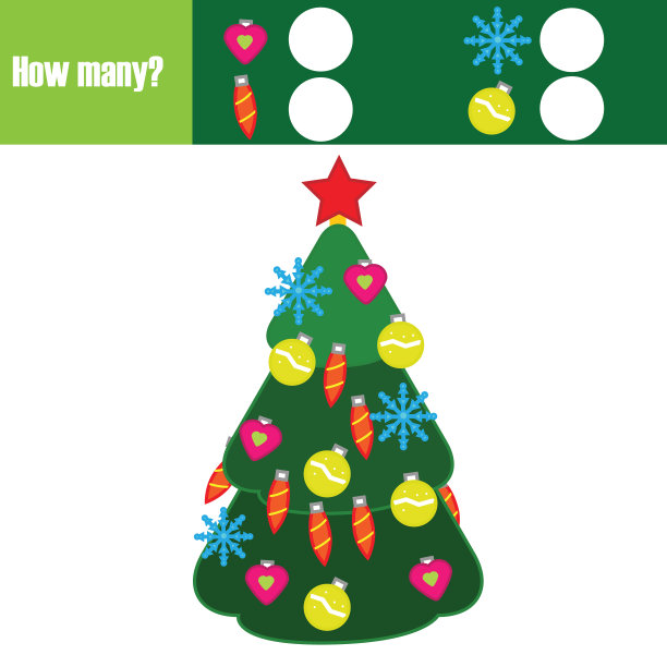 教育儿童数数游戏，儿童活动练习表。有多少对象任务。圣诞、新年的寒假主题图片下载