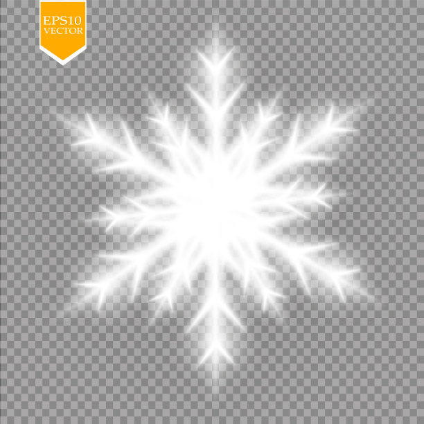闪耀白色雪花与闪光孤立在透明的背景。圣诞装饰用闪闪发光的灯光效果。向量图片下载