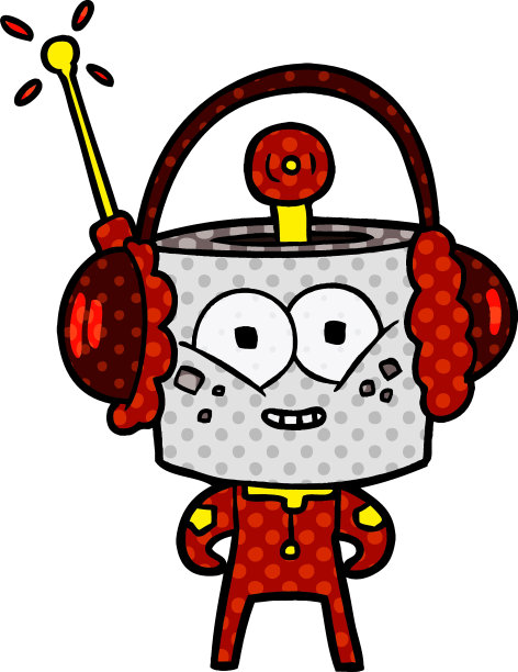 快乐的卡通机器人戴着耳机图片下载