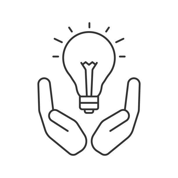 打开手掌与灯泡线性图标图片下载