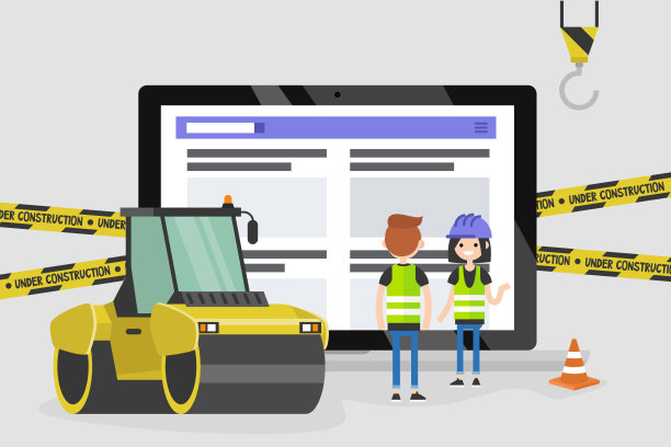 网页设计和开发。网站在建设中。一群年轻的专业人士在为一个登陆页面工作。平面矢量插图，剪辑艺术。千禧一代在起作用。数字创意产业。图片下载