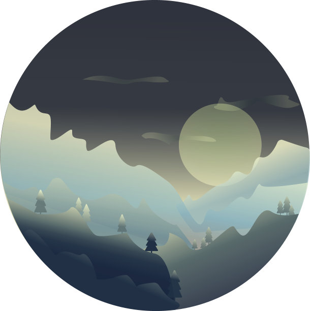 矢量山和森林景观在夜间。图片下载