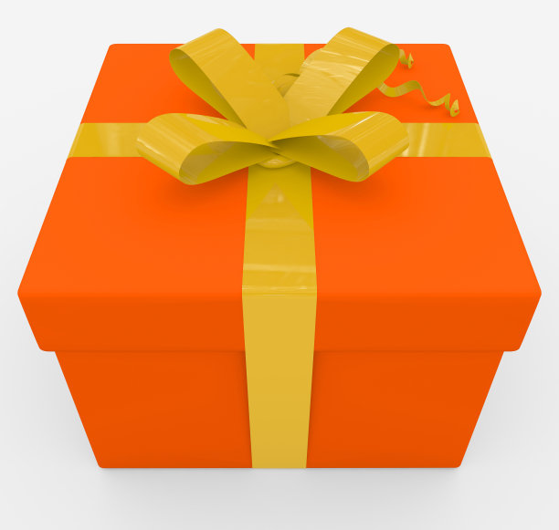 礼盒-橙色盒，黄色丝带-孤立在白色图片下载