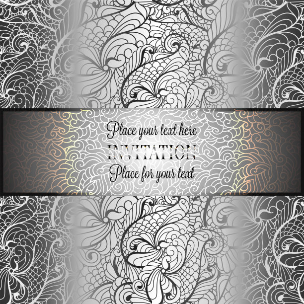 浪漫古色古香的背景，奢华的灰色和金属银色复古相框，维多利亚时代的旗帜，精致精致的洛可可墙纸装饰品，请柬，巴洛克风格的小册子，哥特式图片下载