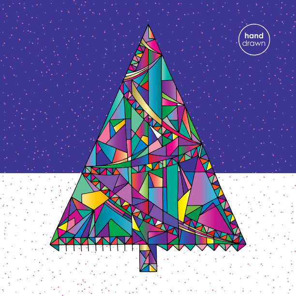 圣诞树矢量插图在现代风格。手绘新年背景。寒假的名片。图片下载