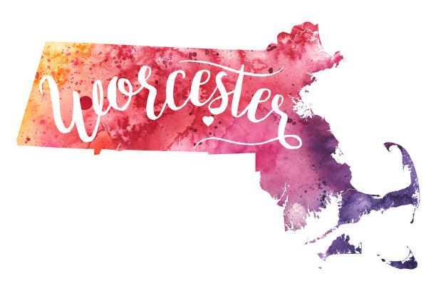 伍斯特，马萨诸塞州，美国水彩地图图片下载