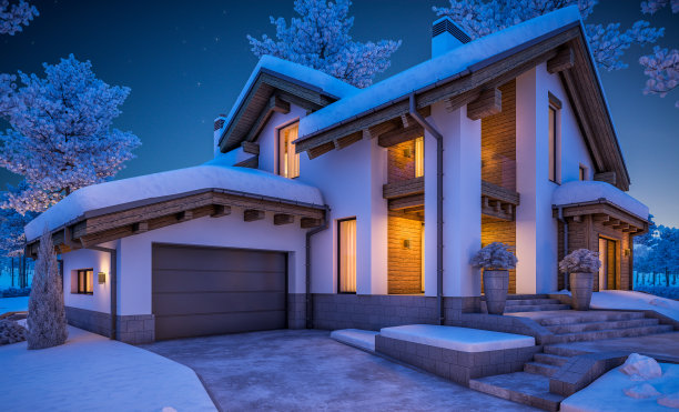 木屋风格的现代舒适住宅的3d渲染素材图片