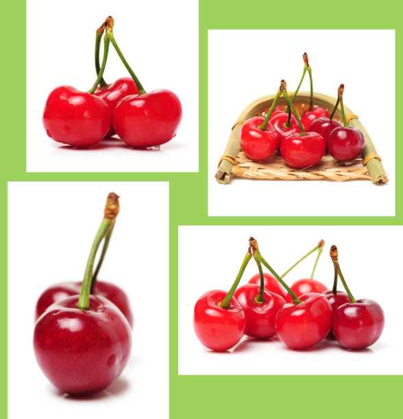 一串孤立在白色背景上的樱桃图片下载