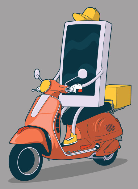 网上订餐。智能手机用老式自行车送食物图片下载