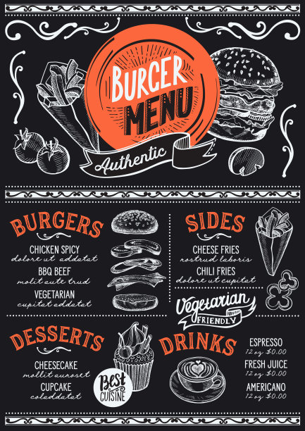 汉堡菜单餐厅，食物模板。图片下载