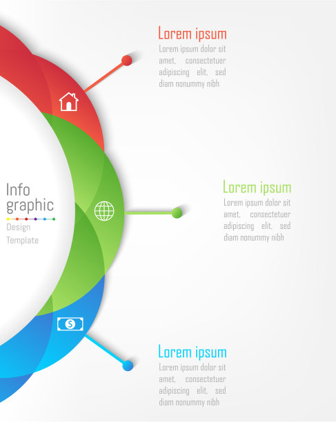 您的商业数据的信息图表设计元素有3个选项，部分，步骤，时间表或流程。圆的概念，矢量插图。图片下载