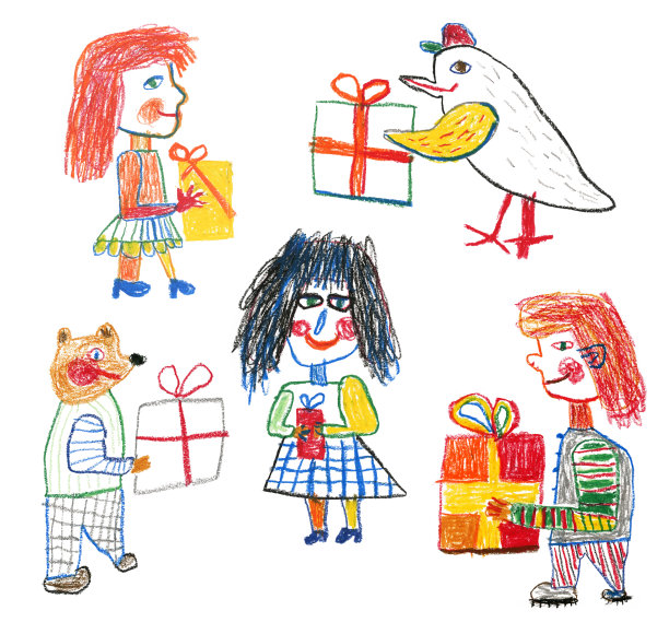 各种各样的人和动物捧礼盒图片下载