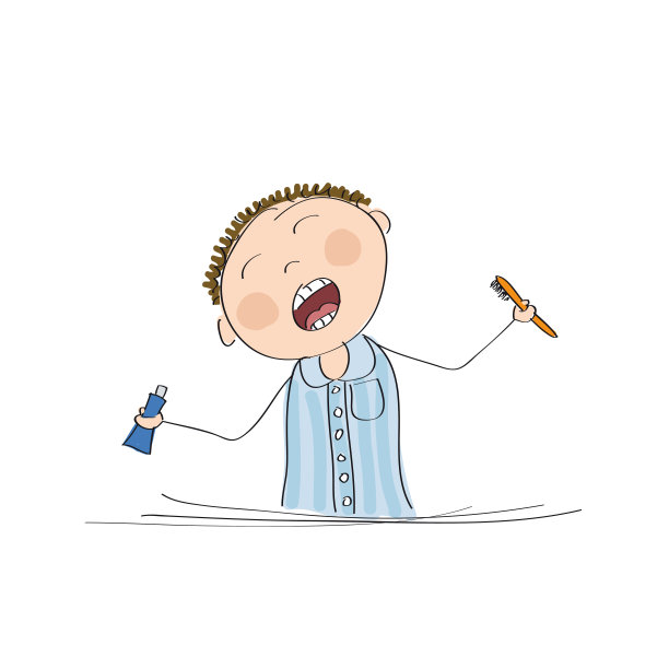 小男孩正在刷牙-原创手绘插画图片下载