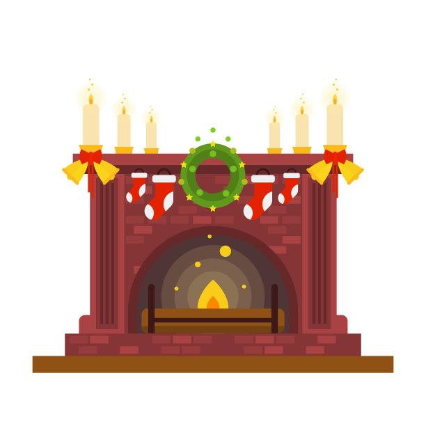 壁炉和蜡烛，圣诞和新年假期。家的舒适和舒适。家庭聚会。平面设计矢量插图孤立在白色背景图片下载