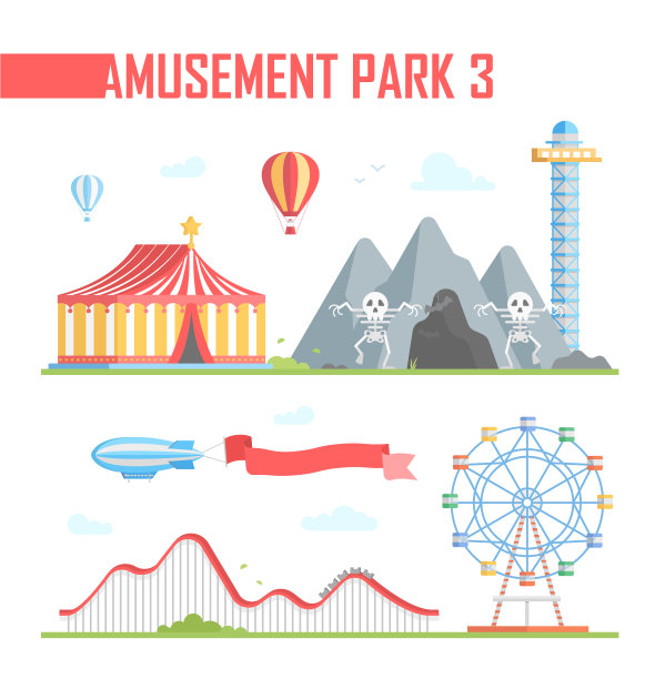 一套游乐园元素-现代矢量插图图片下载