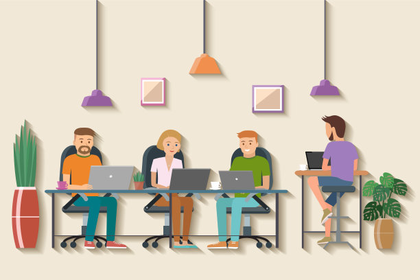 共同工作空间的矢量插图。工作的地方,办公室。在创意办公室工作的人。图片下载