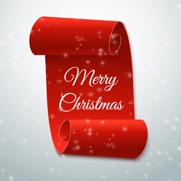 圣诞快乐红纸面横幅。向量的背景。滚动与雪覆盖图片下载