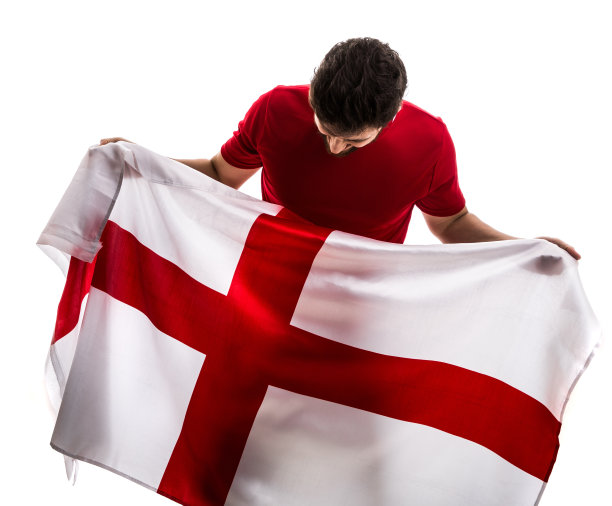 英国球迷/运动员在白色背景下庆祝图片下载