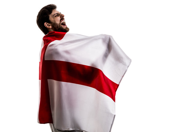 英国球迷/运动员在白色背景下庆祝图片下载