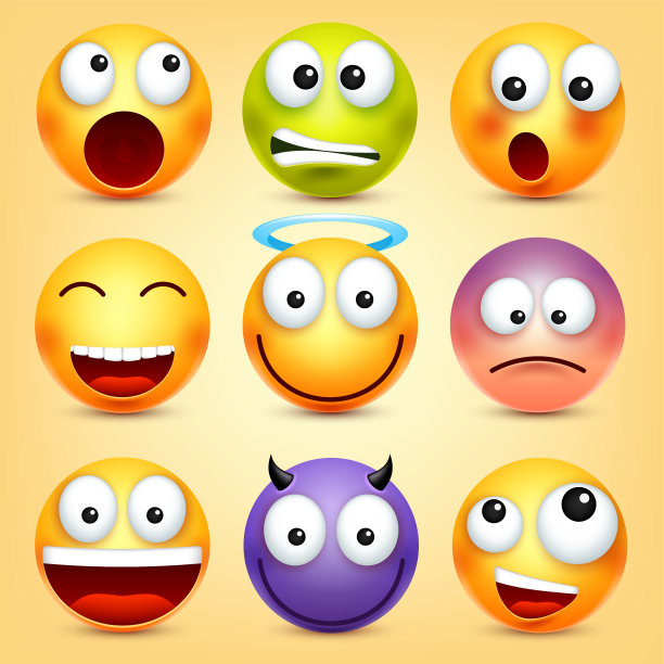 笑脸,表情符号。黄脸带着情绪。面部表情。3 d现实emoji。有趣的卡通character.Mood。网络图标。矢量图图片下载