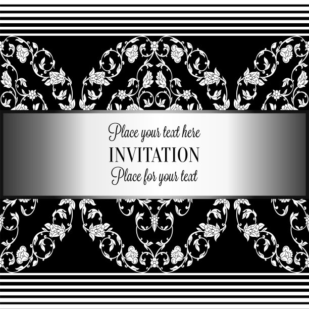 浪漫古色古香的背景，奢华的灰色，黑色和金属银色的复古相框，维多利亚时代的旗帜，精致精致的洛可可墙纸装饰品，请柬，巴洛克风格的小册子，哥特式图片下载