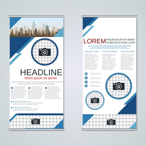 卷起两面旗帜矢量模板图片下载