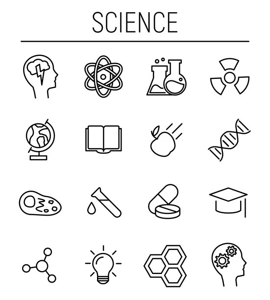 一套科学图标在现代细线风格。图片下载