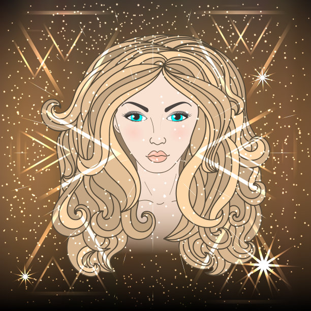 美丽的年轻女孩与长长的金发在未来抽象的背景。矢量图图片下载