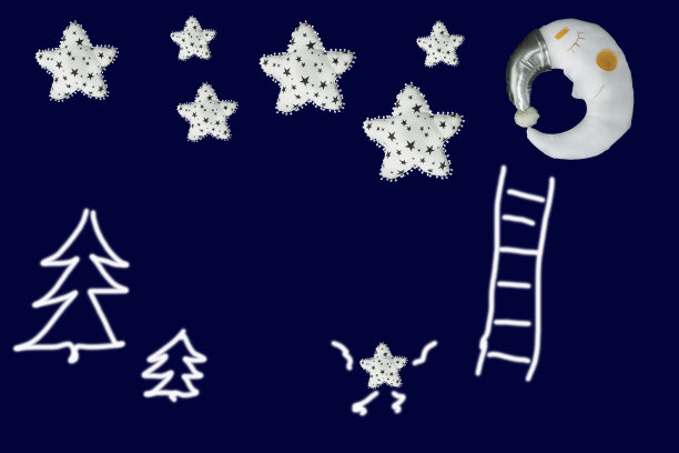 小星星爬到海军蓝背景下熟睡的月亮附近的星星群图片下载