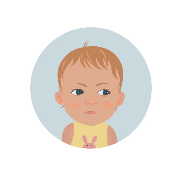 愤怒的孩子表情符号。可爱的冒犯婴儿表情。不满的小孩微笑的表情。图片下载