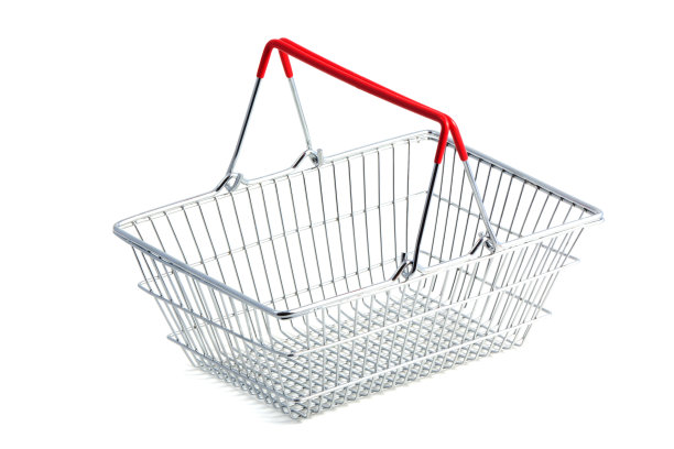 空金属购物篮在白色的背景图片下载