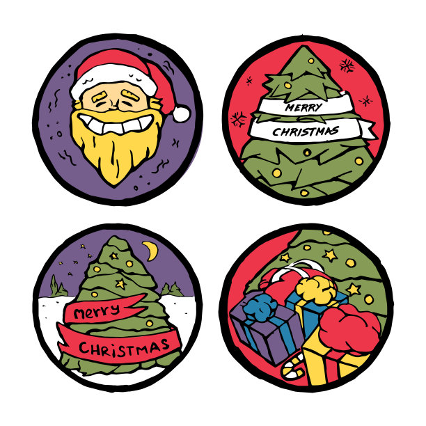 一套圣诞和新年圆标志图片下载