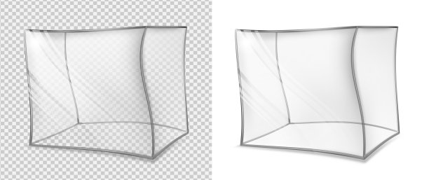 透明的玻璃立方体。现实的弯曲的水族馆。特别弯曲的展示图片下载