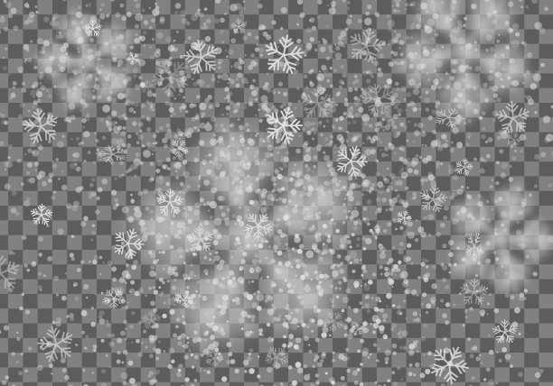 大雪矢量图：不同形状的雪花，透明背景上的白色冷片元素，降雪，雪花背景素材图片