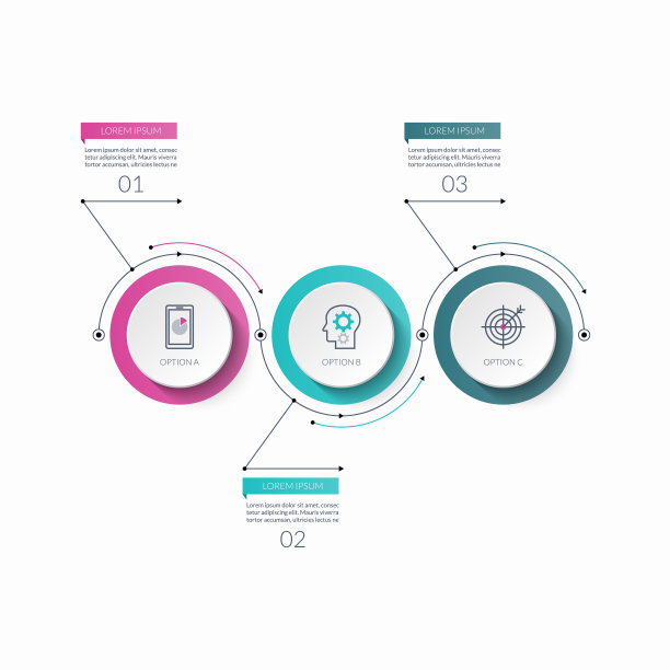 信息图表时间线模板与3个选项。图片下载