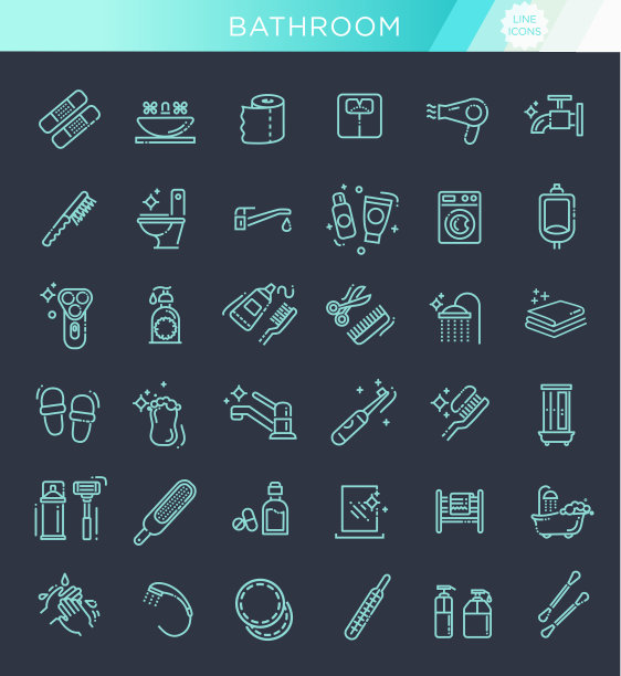 厕所，浴室图标设置。线型矢量图片下载
