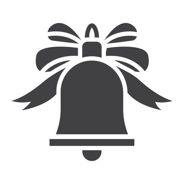 圣诞钟与弓字形图标，新年和圣诞节，丝带标志矢量图形，一个白色背景上的固体图案，eps 10。图片下载