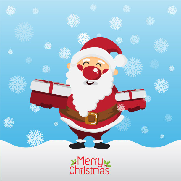快乐圣诞老人与礼物，圣诞快乐和新年快乐的概念，设计贺卡和海报，矢量插图。图片下载