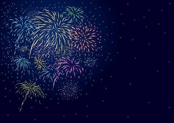 彩色烟花设计在黑色背景矢量插图素材图片
