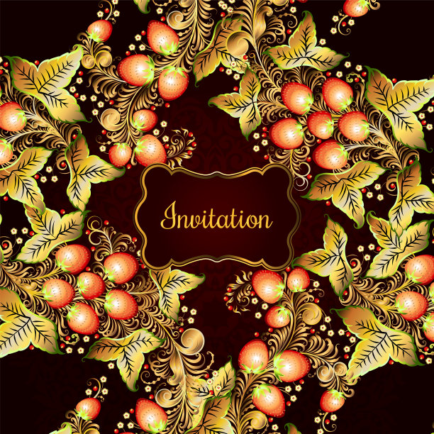 装饰卡片与传统的俄罗斯民族绘画元素在khokhroma风格-花，浆果和叶子。漂亮的细节装饰，设计元素，矢量图形。模板横幅，海报，印刷品图片下载