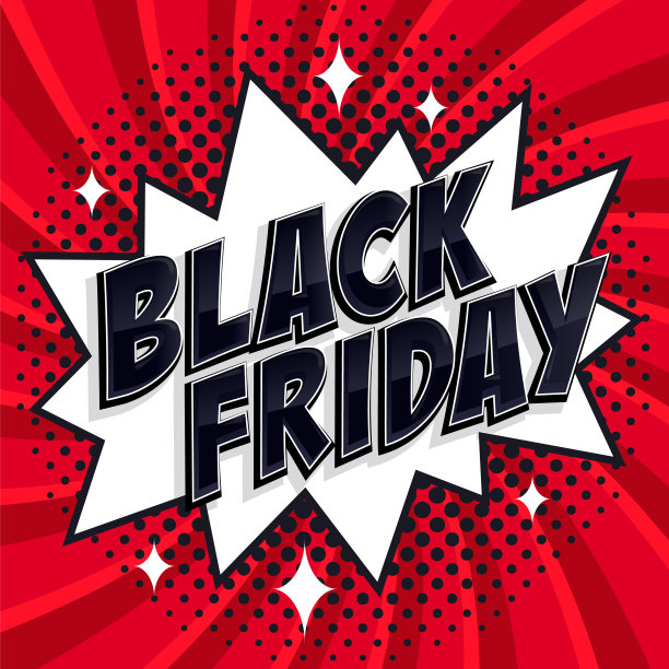 黑色星期五促销漫画风格的横幅。白色和红色背景上的黑色星期五题词。流行艺术漫画风格的网页横幅，flash动画图片下载